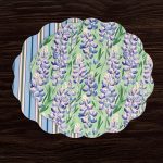 VIDA Bluebonnet & Stripes Reversible  Round Placemats Set of 4 Blue & Green