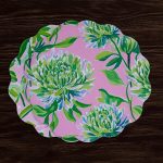 VIDA Hydrangeas & Daisies Reversible  Round Placemats Set of 4 Pink & Green