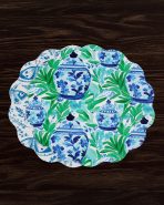 VIDA Ginger Jar & Butterflies Reversible  Round Placemats Set of 4 Blue & Green