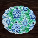 VIDA Ginger Jar & Butterflies Reversible  Round Placemats Set of 4 Blue & Green