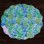 VIDA Pineapples & Palms Reversible  Round Placemats Set of 4 (Blue & Green)