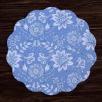 VIDA Flowers & Pattern Reversible  Round Placemats Set of 4 (Blue & White) - Image 4