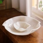 RESIN Alabaster Bowl with Dip White Swirl