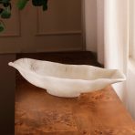 RESIN Alabaster Medium Oval Bowl White Swirl - Image 4