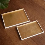 INDOCHINE Rectangle Lacquered Trays Set of 2  White and Gold