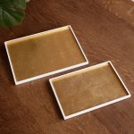 INDOCHINE Rectangle Lacquered Trays Set of 2  White and Gold