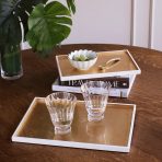 INDOCHINE Rectangle Lacquered Trays Set of 2  White and Gold - Image 4