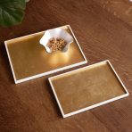 INDOCHINE Rectangle Lacquered Trays Set of 2  White and Gold - Image 3