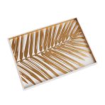 INDOCHINE Large  Lacquered Palm Tray White and Gold - Image 2