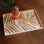 INDOCHINE Large  Lacquered Palm Tray White and Gold - Image 3