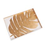 INDOCHINE Large Lacquered PhilodendronTray White and Gold - Image 2