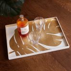 INDOCHINE Large Lacquered PhilodendronTray White and Gold - Image 4