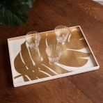 INDOCHINE Large Lacquered PhilodendronTray White and Gold - Image 3