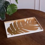 INDOCHINE Large Lacquered PhilodendronTray White and Gold - Image 6
