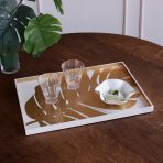 INDOCHINE Large Lacquered PhilodendronTray White and Gold - Image 5