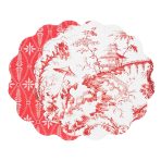VIDA Chinoiserie and Trellis Reversible Round Placemats Set of 4 Red & White - Image 2