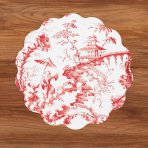 VIDA Chinoiserie and Trellis Reversible Round Placemats Set of 4 Red & White - Image 3