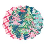 VIDA Holiday Trees and Preppy Plaid Reversible  Round Placemats Set of 4 Pink & Green