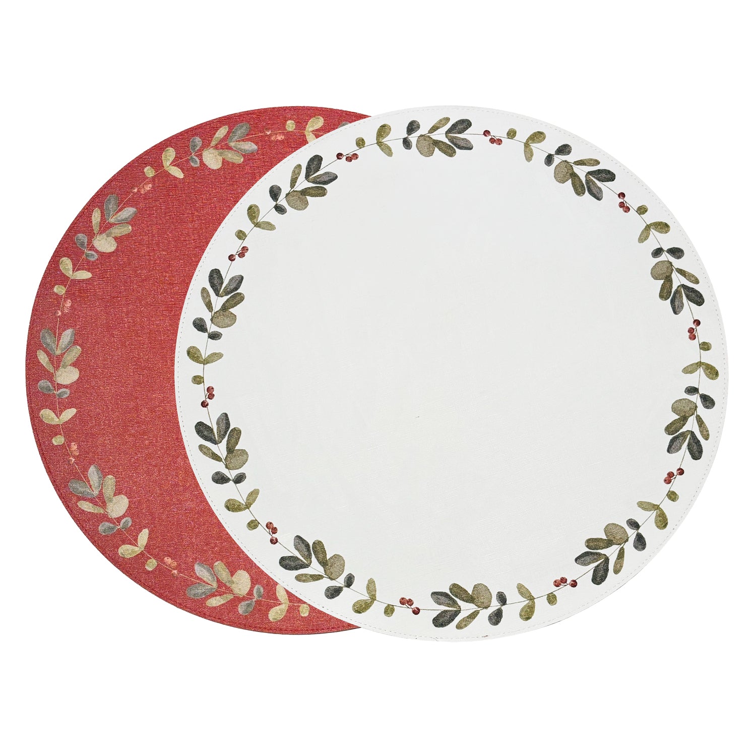 3251 VIDA Holly Reversible Round Placemats Set of 4 Red & Green - Image 1
