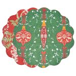 VIDA Holiday Wisteria and Ornaments Reversible Round Placemats Set of 4 Red & Green