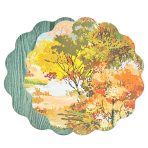VIDA Fall Trees and Wood Grain Reversible Round Placemats Set of 4 Orange & Green - Image 2