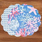 VIDA Sealife and Rattan Reversible Round Placemats Set of 4 Blue & Pink