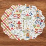 VIDA Pagoda and Carlie Plaid Reversible 15.5 Round Placemats Set of 4 Red & Orange