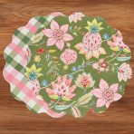 VIDA Tropical Floral and Preppy Plaid Reversible Round Placemats Set of 4 Pink & Green