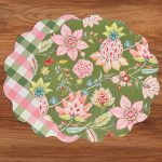 VIDA Tropical Floral and Preppy Plaid Reversible Round Placemats Set of 4 Pink & Green