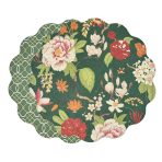 VIDA Cabbage Roses and Trellis Reversible Round Placemats Set of 4 Green & Red - Image 2