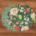 VIDA Cabbage Roses and Trellis Reversible Round Placemats Set of 4 Green & Red