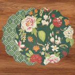 VIDA Cabbage Roses and Trellis Reversible Round Placemats Set of 4 Green & Red