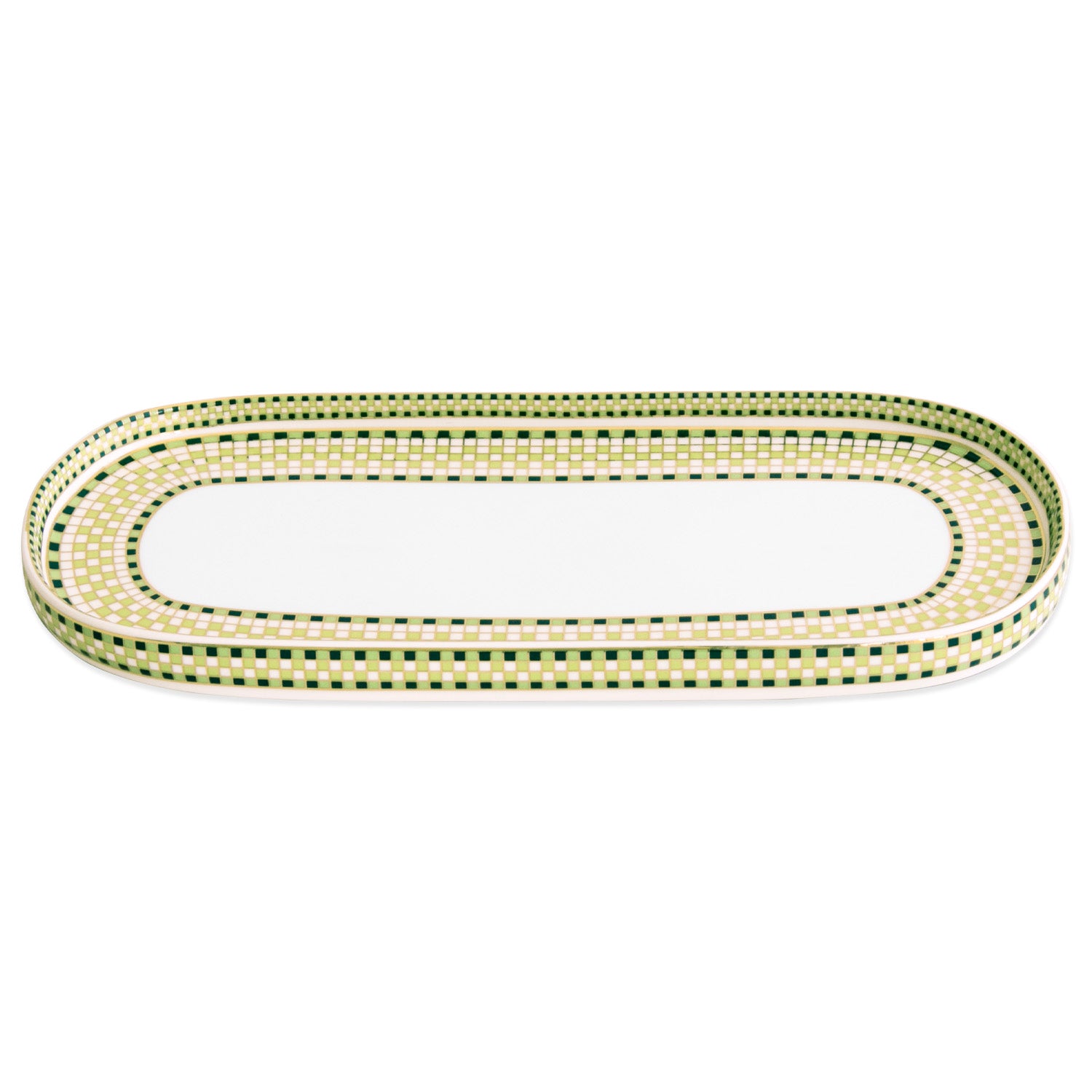 3284 CERAMIC Ravenna Long Oval Platter Set of 2 Green & Gold - Image 1