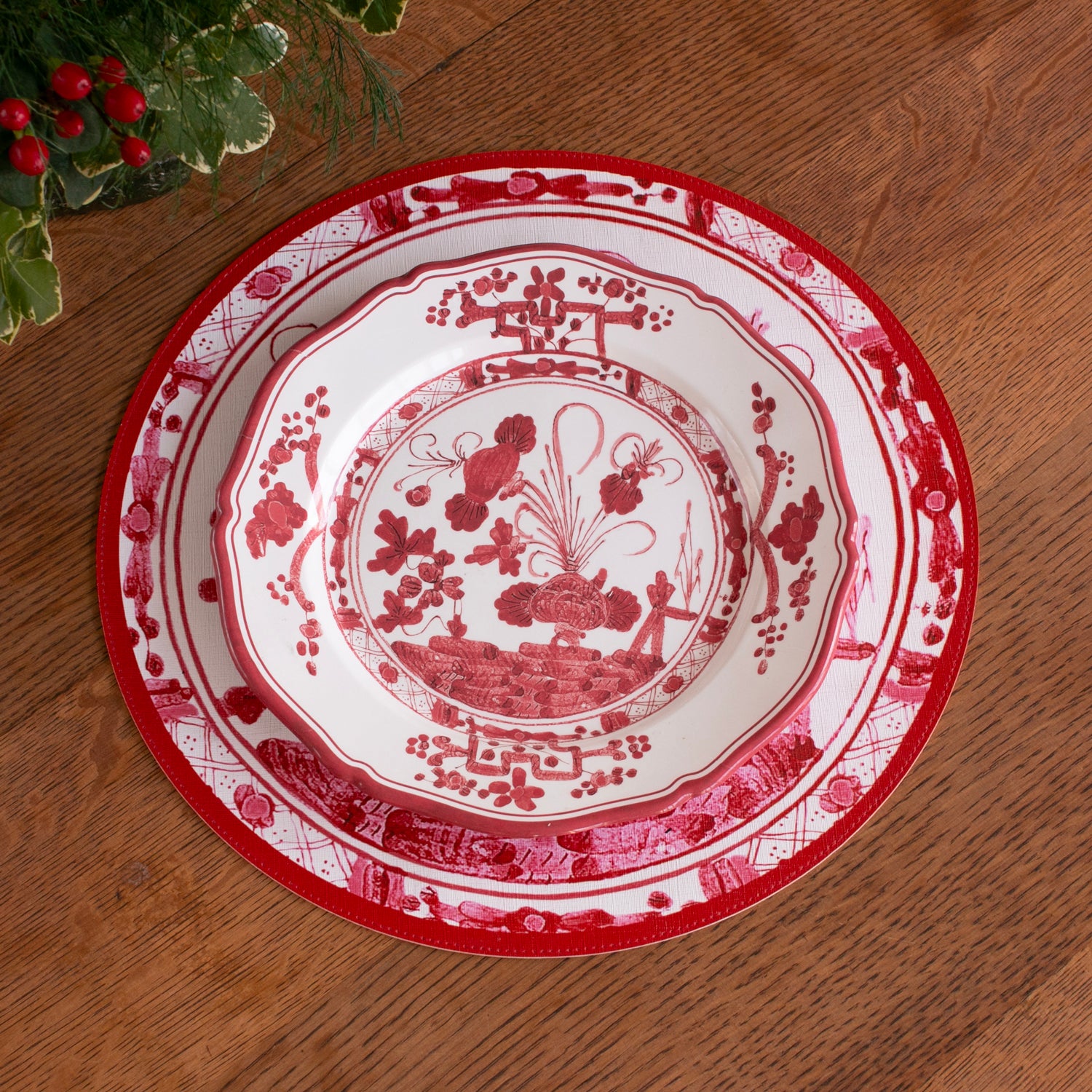 3286 VIDA Faenza 11" Dinner Plate Set of 4 White and Red - Image 1