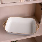 FINAL SALE - CERAMIC Bambu Rectangular Casserole Periwinkle & White SECONDS - NON REFUNDABLE