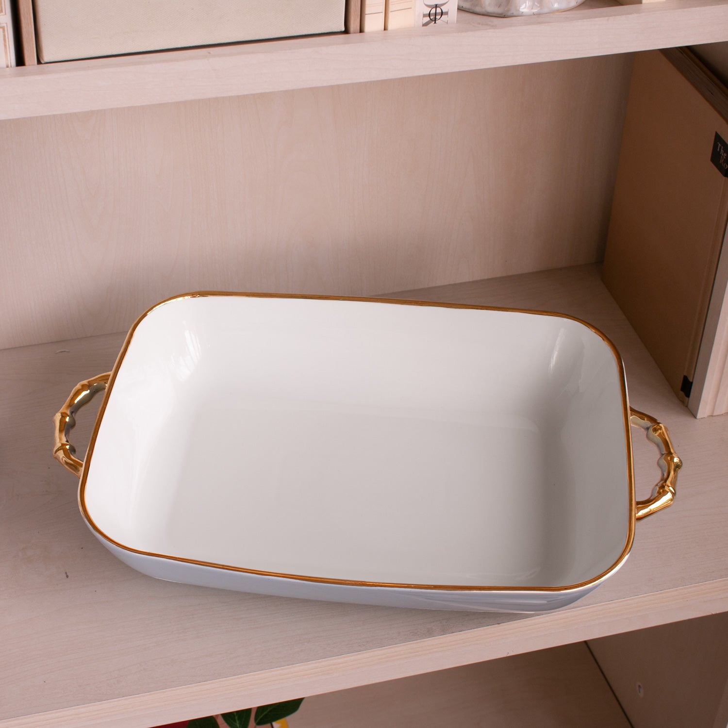 3293 FINAL SALE - CERAMIC Bambu Rectangular Casserole Periwinkle & White SECONDS - NON REFUNDABLE - Image 1