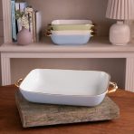 FINAL SALE - CERAMIC Bambu Rectangular Casserole Periwinkle & White SECONDS - NON REFUNDABLE - Image 4