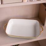 FINAL SALE - CERAMIC Bambu Rectangular Casserole Pistachio & White SECONDS - NON REFUNDABLE