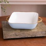 FINAL SALE - CERAMIC Bambu Square Casserole Periwinkle & White SECONDS - NON REFUNDABLE