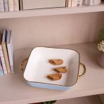 FINAL SALE - CERAMIC Bambu Square Casserole Periwinkle & White SECONDS - NON REFUNDABLE - Image 3