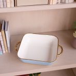 FINAL SALE - CERAMIC Bambu Square Casserole Periwinkle & White SECONDS - NON REFUNDABLE - Image 4