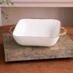 FINAL SALE - CERAMIC Bambu Square Casserole Cream & White SECONDS - NON REFUNDABLE