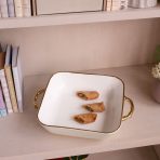 FINAL SALE - CERAMIC Bambu Square Casserole Cream & White SECONDS - NON REFUNDABLE - Image 5