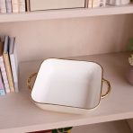 FINAL SALE - CERAMIC Bambu Square Casserole Cream & White SECONDS - NON REFUNDABLE - Image 4