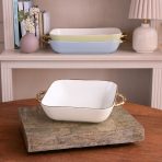 FINAL SALE - CERAMIC Bambu Square Casserole Cream & White SECONDS - NON REFUNDABLE - Image 3