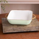 FINAL SALE - CERAMIC Bambu Square Casserole Pistachio & White SECONDS - NON REFUNDABLE