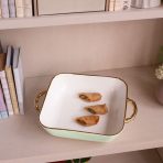 FINAL SALE - CERAMIC Bambu Square Casserole Pistachio & White SECONDS - NON REFUNDABLE - Image 3