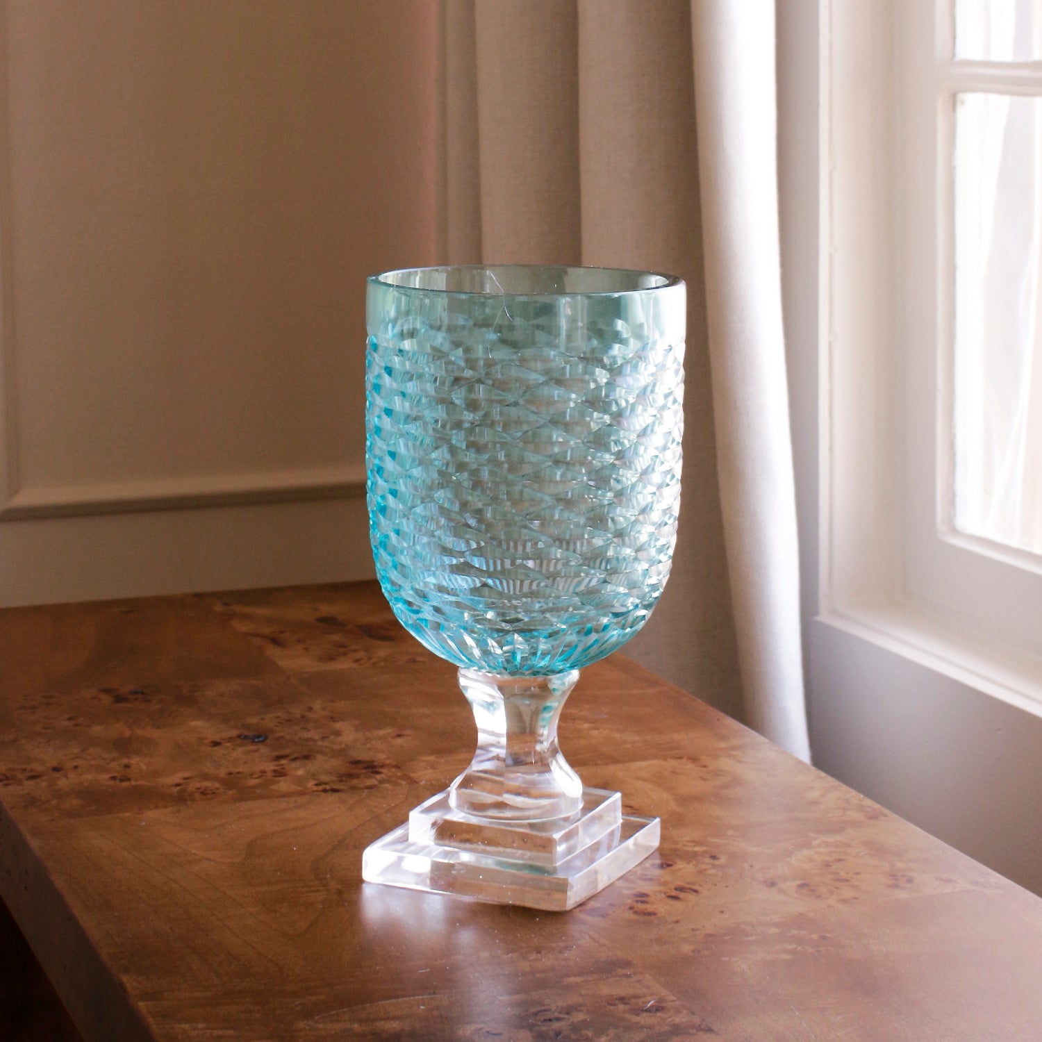 3301 FINAL SALE - GLASS Eclat Small Hurricane Pale Blue & Clear - Image 1