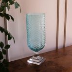 FINAL SALE - GLASS Eclat Tall Hurricane Pale Blue & Clear - Image 3