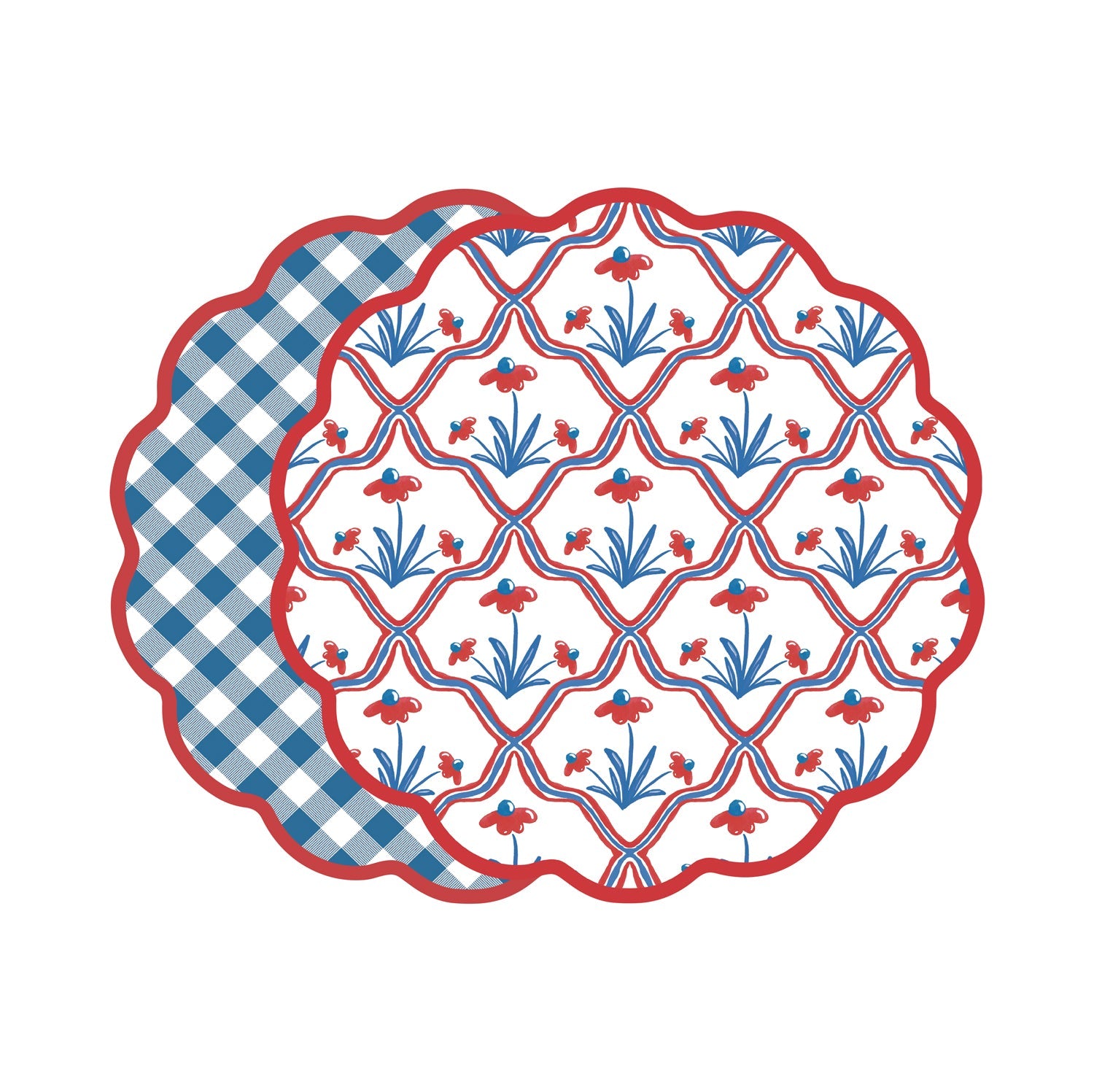 3385_2_49df3810-9bf8-4482-baf9-0b5f81f02f42 VIDA Americana Floral and Gingham Reversible Placemats Set of 4 (Red and Blue) - Image 1